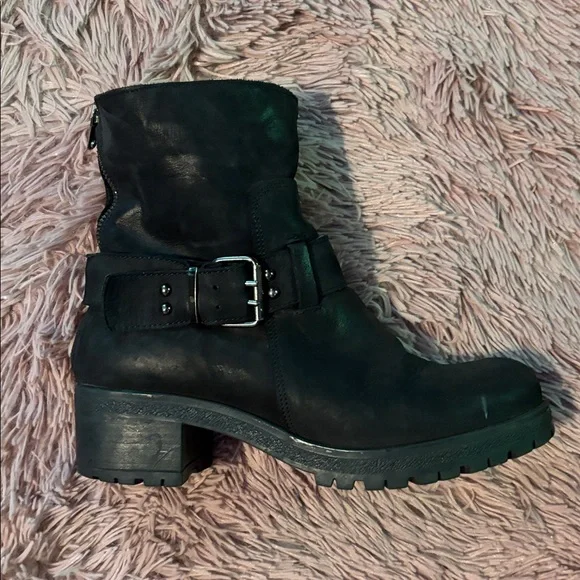 Black Ankle Moto Boots with Buckle - Picture 3 of 6